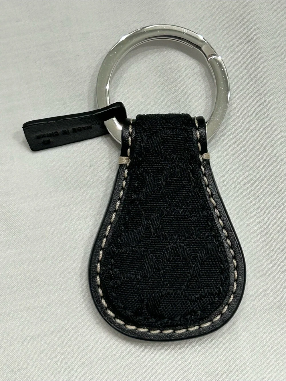 Vintage Coach Black Fabric and Leather Key Fob with Silver Ring